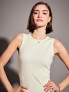 Women Off-White Rib Sleeveless Bodycon Dress