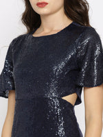 Navy Sequin Side Cut Dress