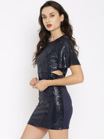 Navy Sequin Side Cut Dress