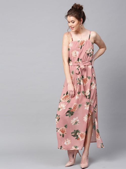 Baked Pink Floral Belted Maxi