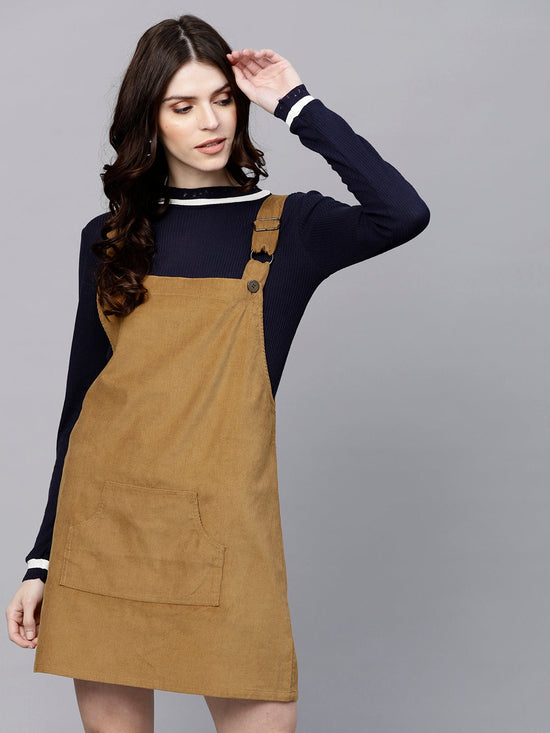 Brown Kangaroo Pocket Corduroy Pinafore