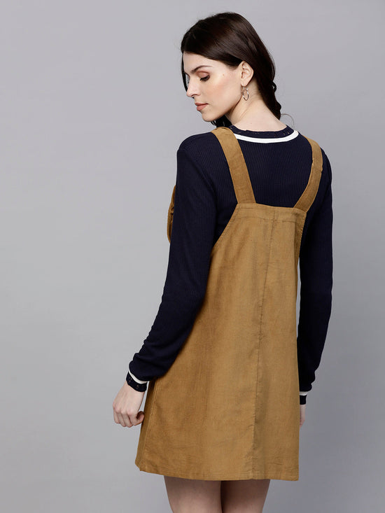 Brown Kangaroo Pocket Corduroy Pinafore