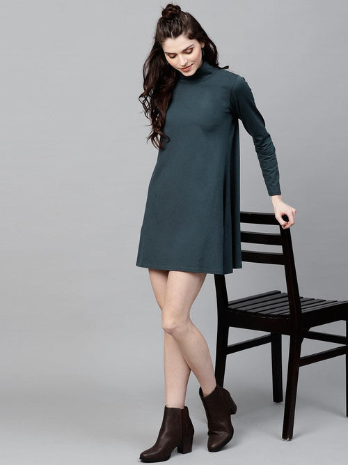 Teal Turtle Neck Tent Dress