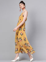 Mustard Floral Strappy Flared Maxi