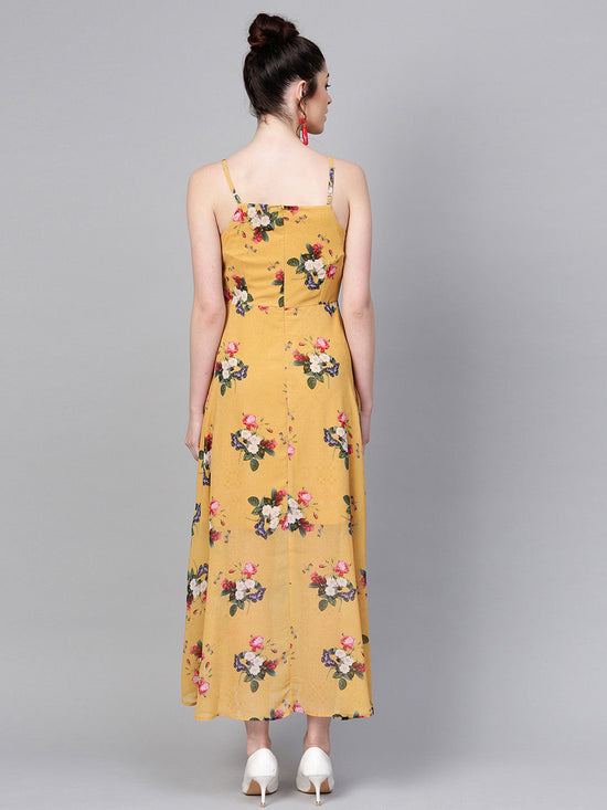 Mustard Floral Strappy Flared Maxi