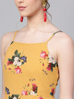 Mustard Floral Strappy Flared Maxi