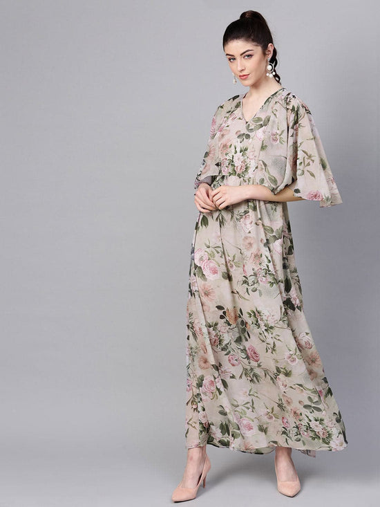 Pista Green Floral Cape Maxi