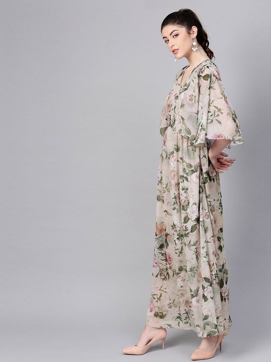 Pista Green Floral Cape Maxi