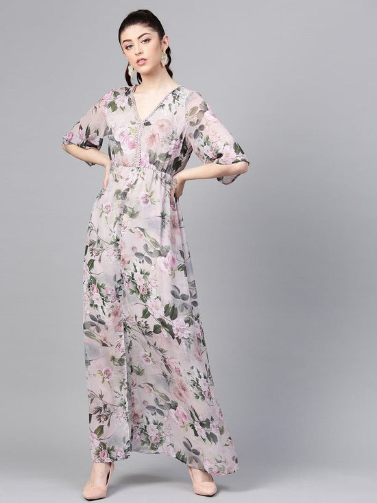 Pista Green Floral V-Neck Maxi