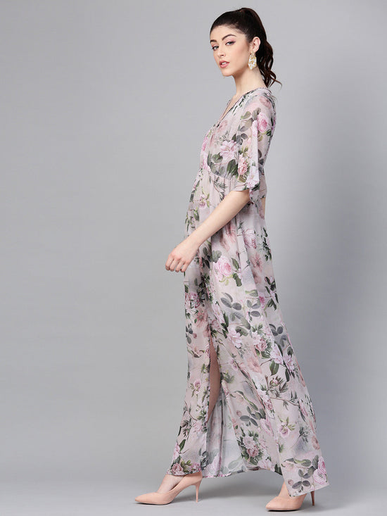 Pista Green Floral V-Neck Maxi