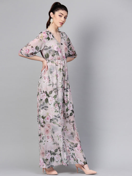 Pista Green Floral V-Neck Maxi