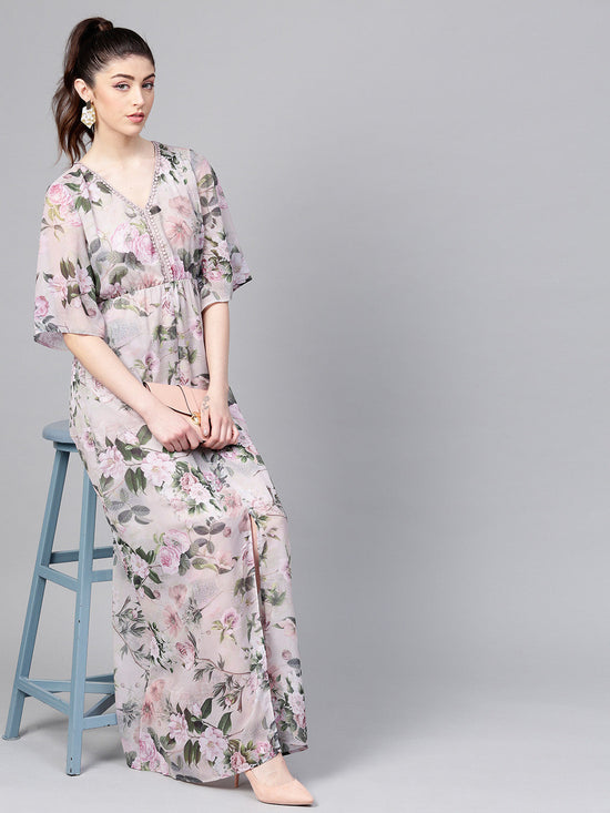 Pista Green Floral V-Neck Maxi