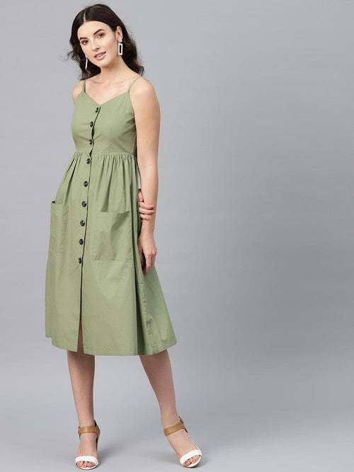 Olive Front Open Strappy Dress