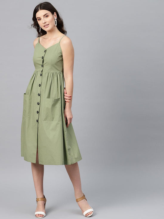 Olive Front Open Strappy Dress