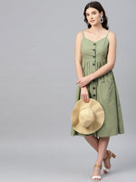 Olive Front Open Strappy Dress