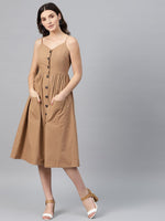 Brown Front Open Strappy Dress