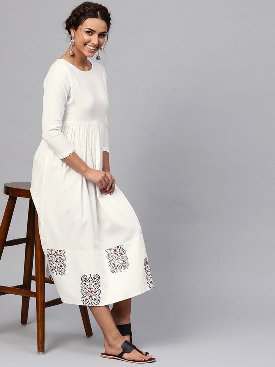 White Bird Print Gathered Midi