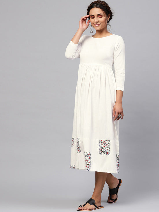 White Bird Print Gathered Midi