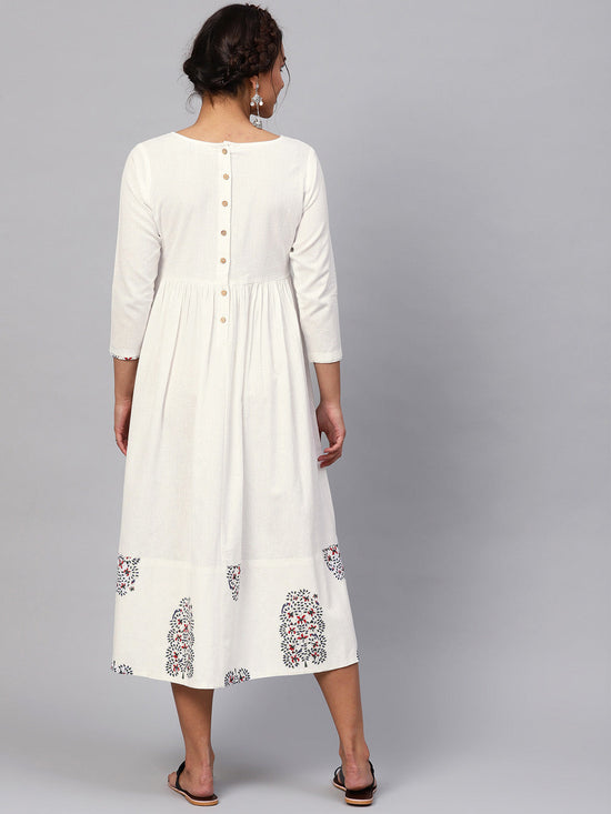 White Bird Print Gathered Midi