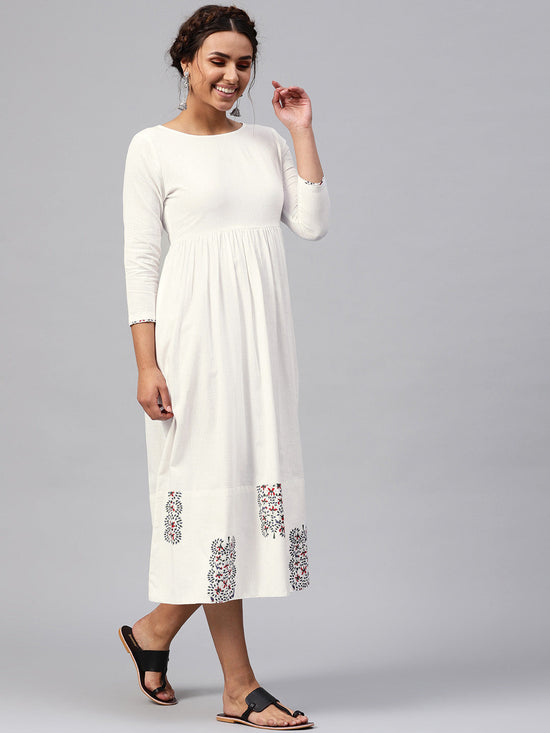 White Bird Print Gathered Midi