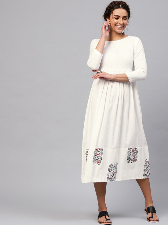 White Bird Print Gathered Midi