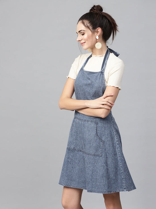 Blue Denim Acid Wash Apron Dress