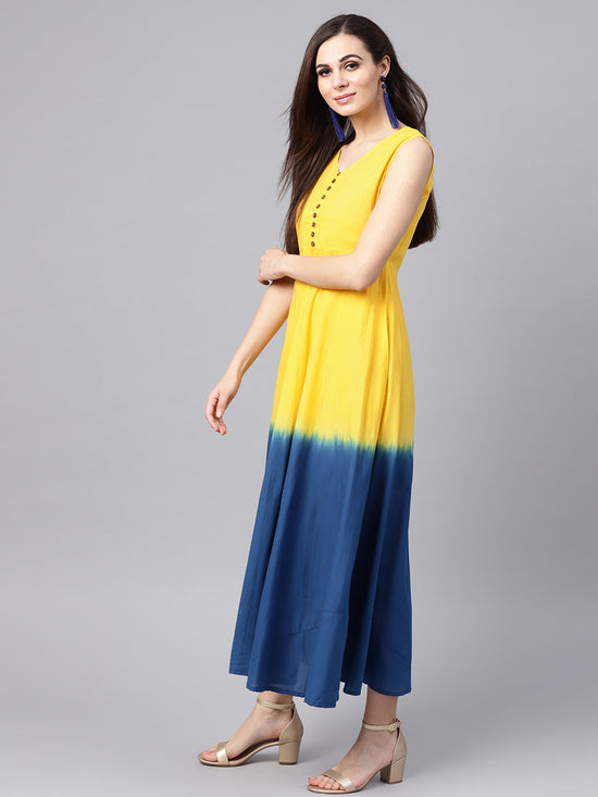 Yellow & Navy Ombre Flared Maxi