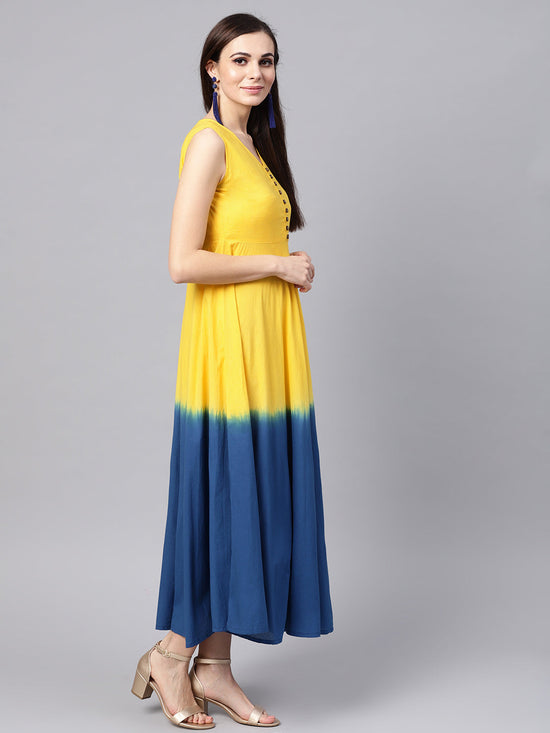 Yellow & Navy Ombre Flared Maxi