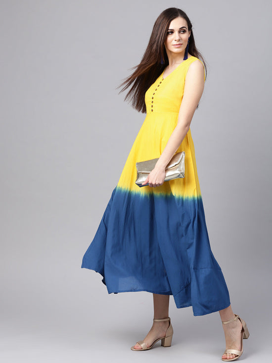 Yellow & Navy Ombre Flared Maxi