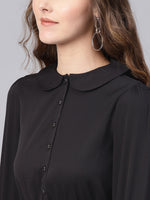 Black Peterpan Belted Pleated Midi Dress