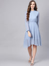 Blue Mandrain Collar Pleated Skater Dress