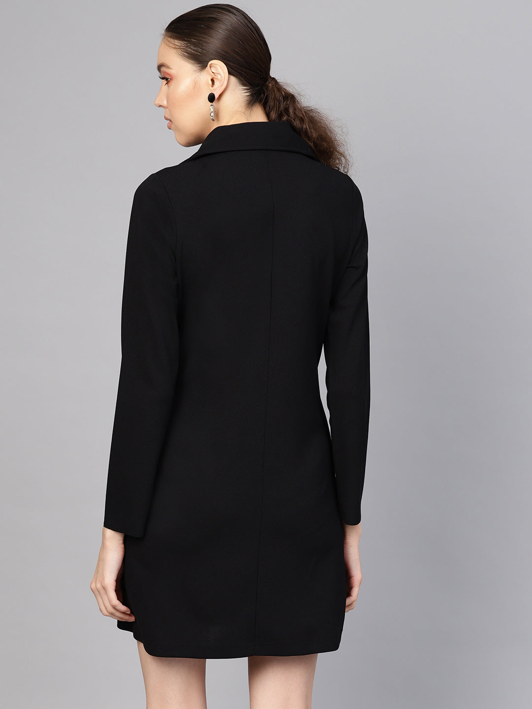 Women Black Cape Sleeves Blazer Dress