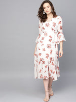 White Floral Wrap Tie Dress