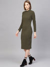 Olive High Neck Bodycon Midi Dress