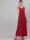 Red Strappy Frill Tiered Maxi