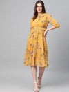 Mustard Floral Peterpan Collar Pleated Dress