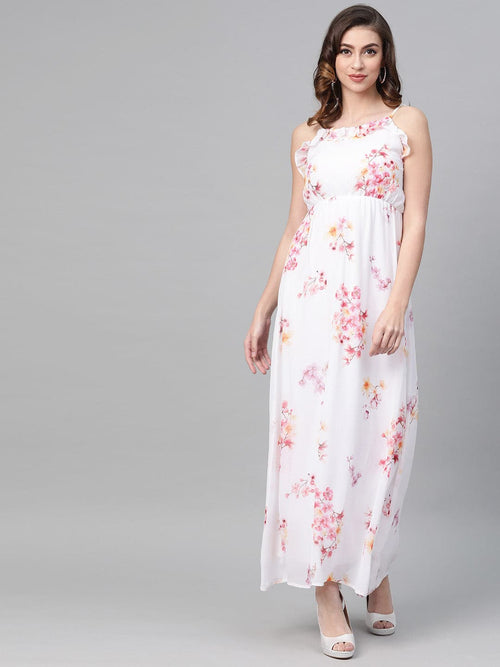 Off-White Floral Strappy Maxi Dress