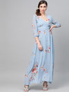 Pale Blue Floral Flared Maxi Dress