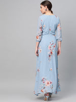 Pale Blue Floral Flared Maxi Dress