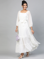 White Square Neck Tiered Maxi Dress