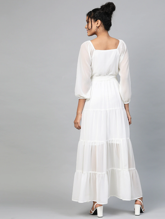 White Square Neck Tiered Maxi Dress