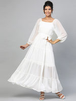 White Square Neck Tiered Maxi Dress