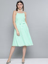 Mint Green Dobby Strappy Belted Midi Dress