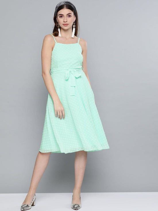 Mint Green Dobby Strappy Belted Midi Dress