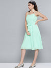 Mint Green Dobby Strappy Belted Midi Dress