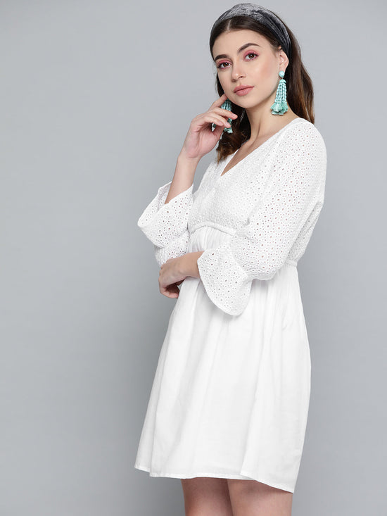 White Schiffli Shift Dress