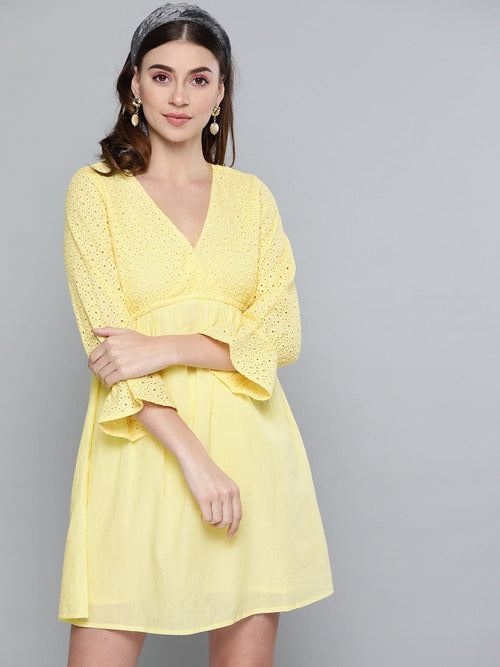 Lemon Yellow Schiffli Shift Dress