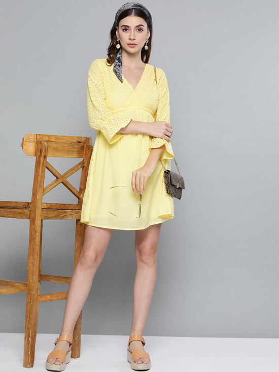 Lemon Yellow Schiffli Shift Dress