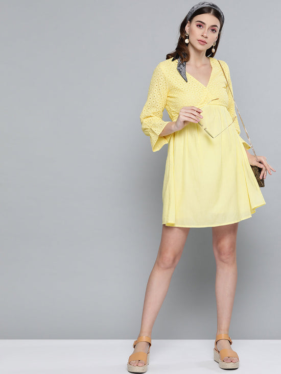 Lemon Yellow Schiffli Shift Dress