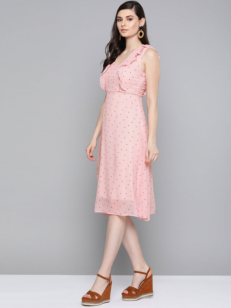 Pink Polka Dot Midi Dress